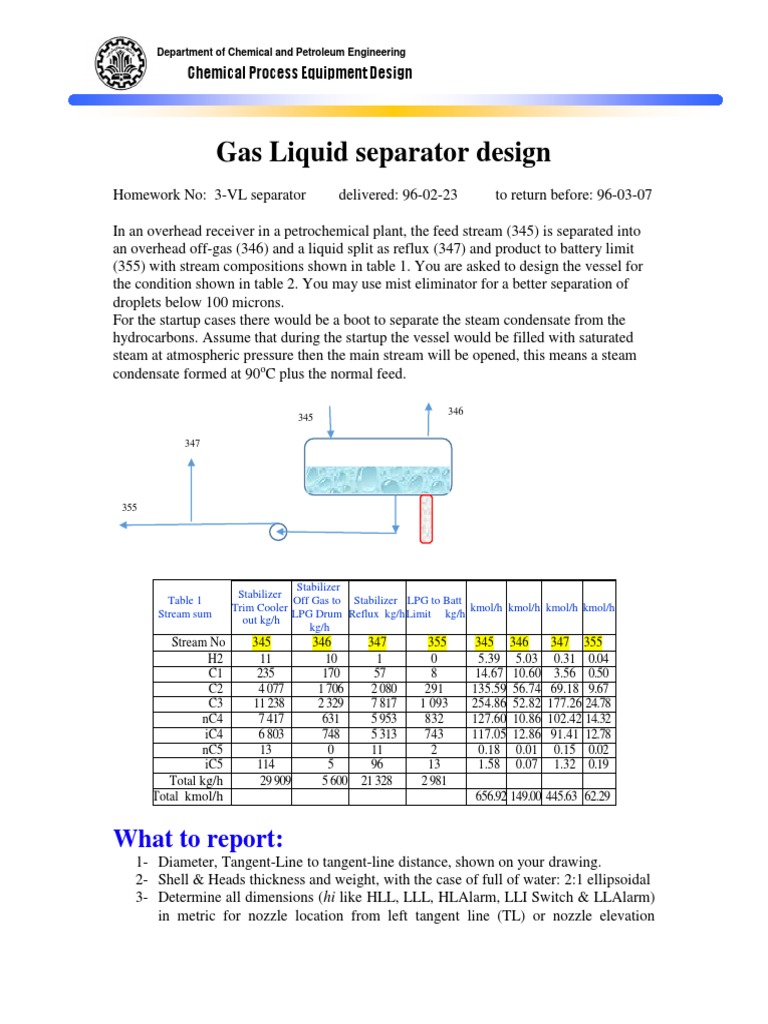 Gas Liquid Separator Design PDF Steam Liquefied Petroleum Gas