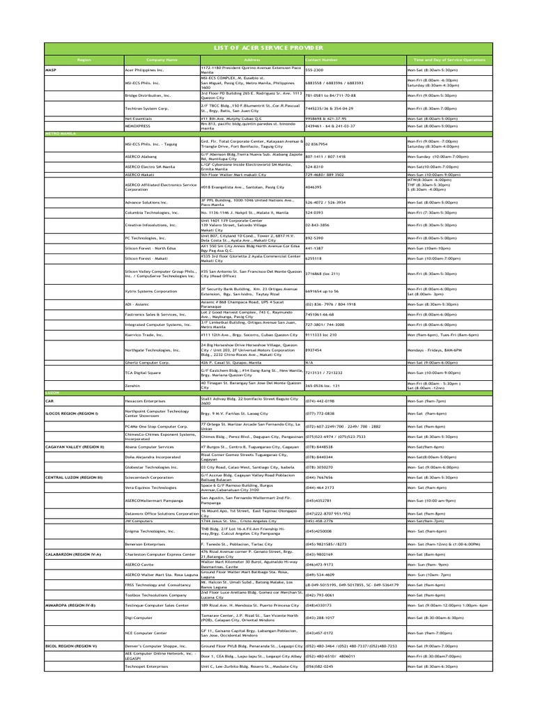 Acer service center pdf makati metro manila