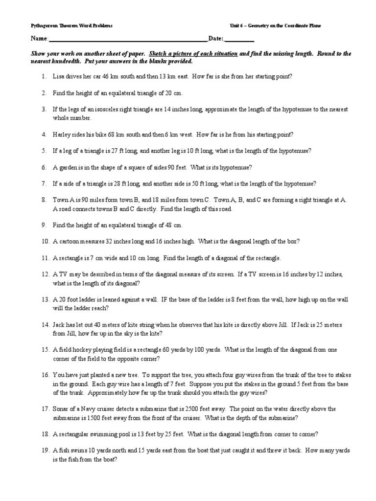 2 Pythagorean Theorem Word Problems | PDF | Triangle | Rectangle