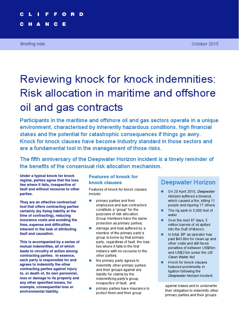 Reviewing Knock For Knock Indemnities Risk Allocation in Maritime and