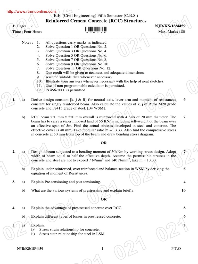 RCC Structures Exam Notes for CET303 | PDF | Beam (Structure) | Concrete