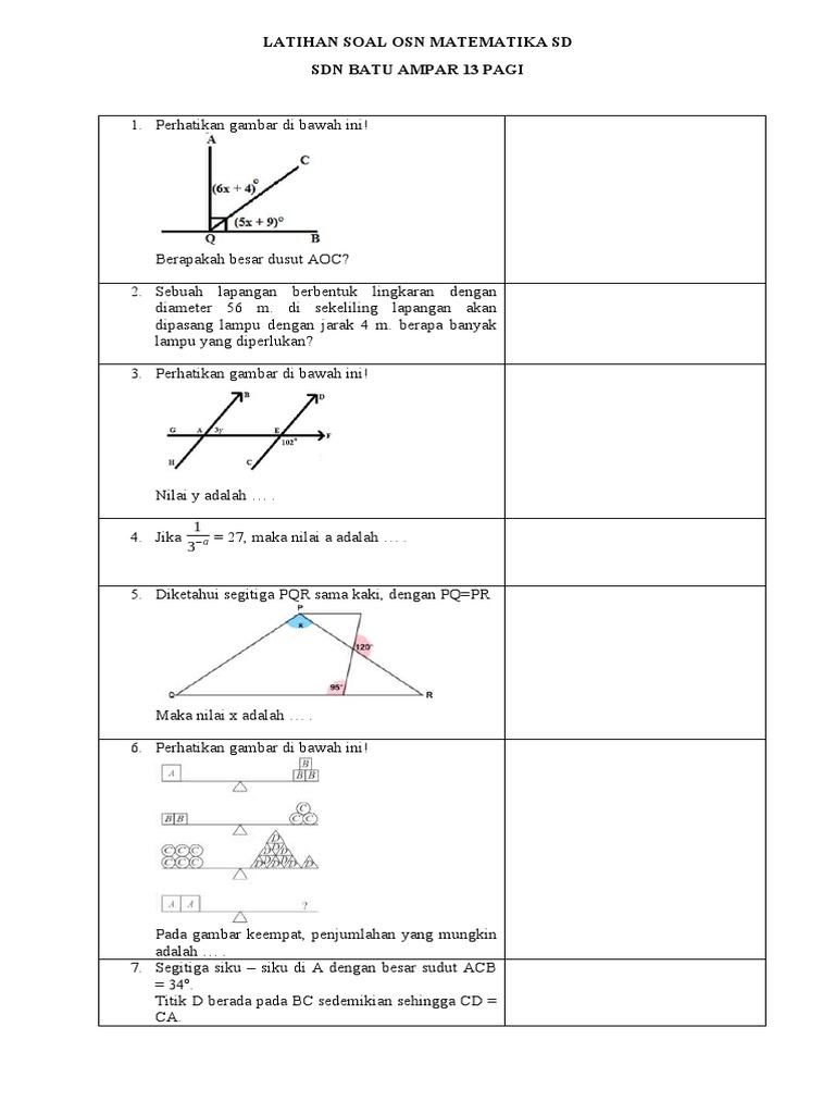 Soal OSN Matematika SD 2023 | PDF | Olahraga & Rekreasi | Metode ...