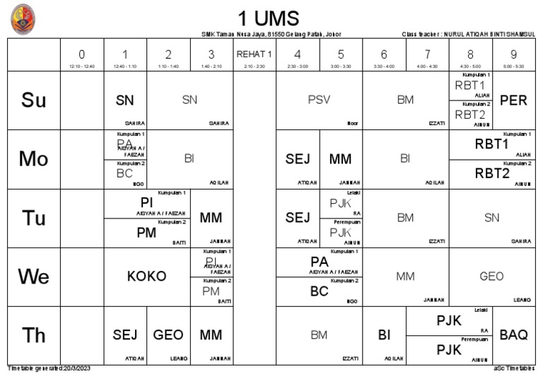 Jadual Waktu 1 Ums | PDF