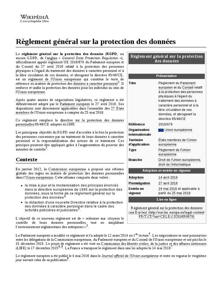 RGPD : Protection des données en UE | PDF | Vie privée et informatique ...
