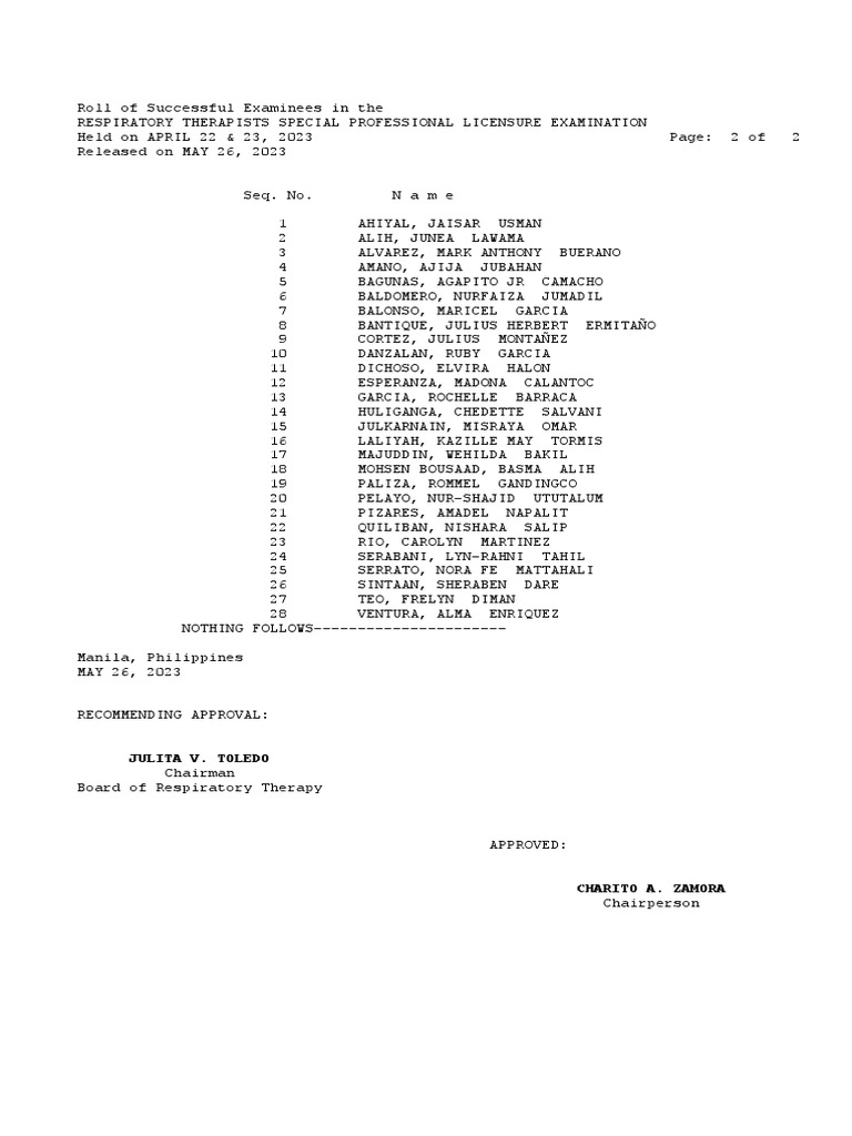 RESPIRATORY THERAPISTS SPECIAL PROFESSIONAL LICENSURE EXAMINATION PDF