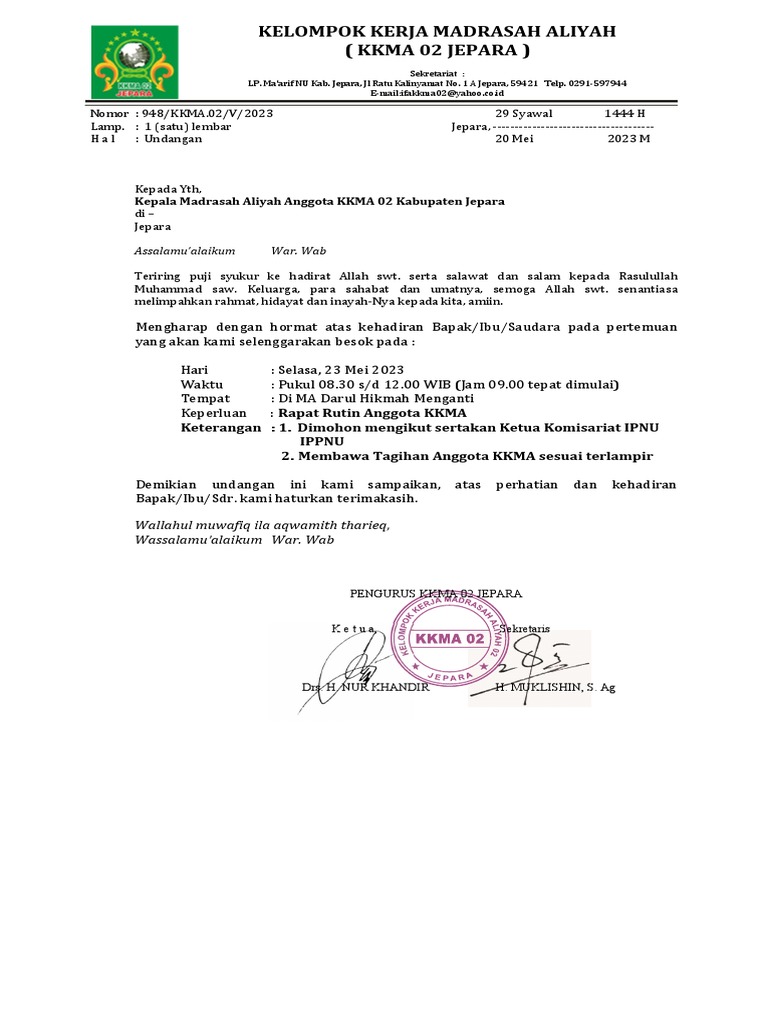 Undangan Rapat Anggota Dan Rapat Ketua Komisariat IPNU IPPNU Selasa, 23