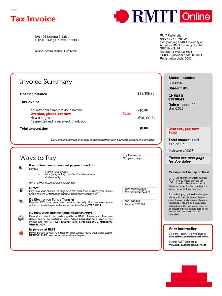 RMIT University Tax Invoice Guide | PDF | Services (Economics) | Payments