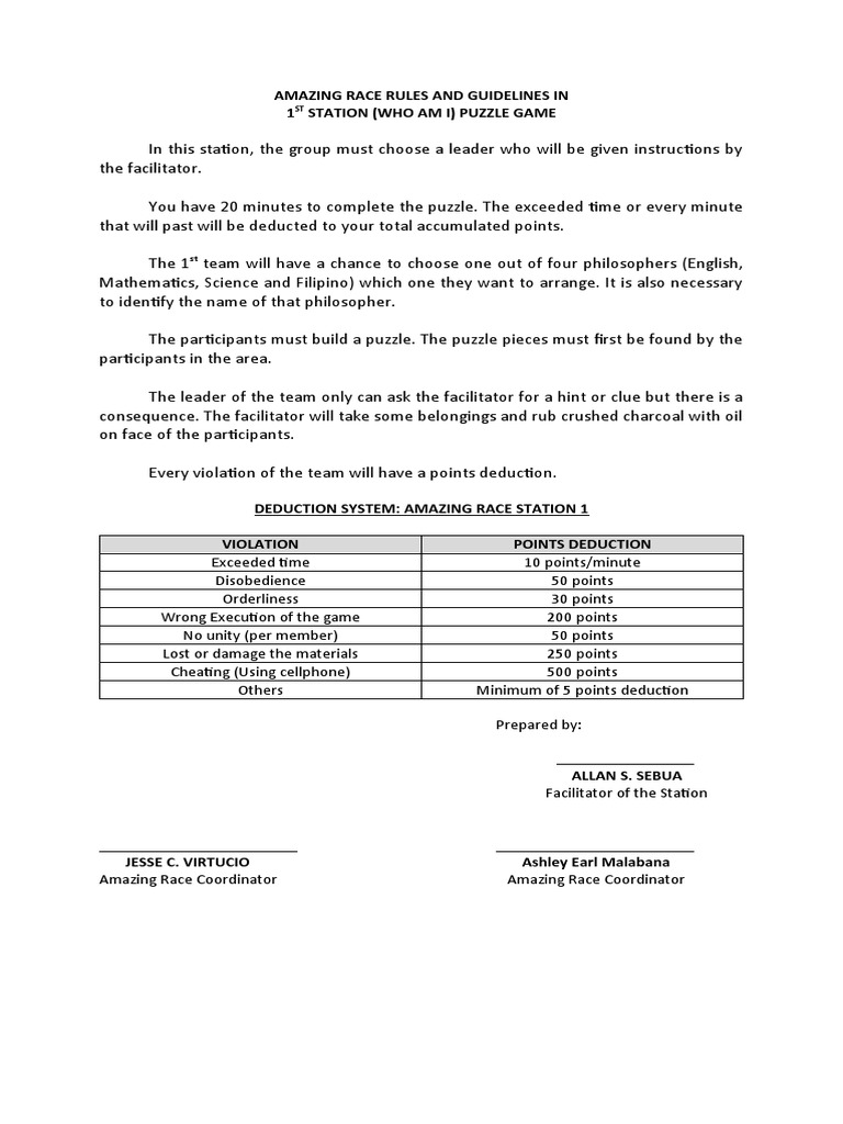 Amazing Race Guidelines PDF