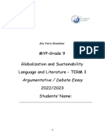 Grade 9 - Debate Argumentative Essay - Globalization and Sustainability