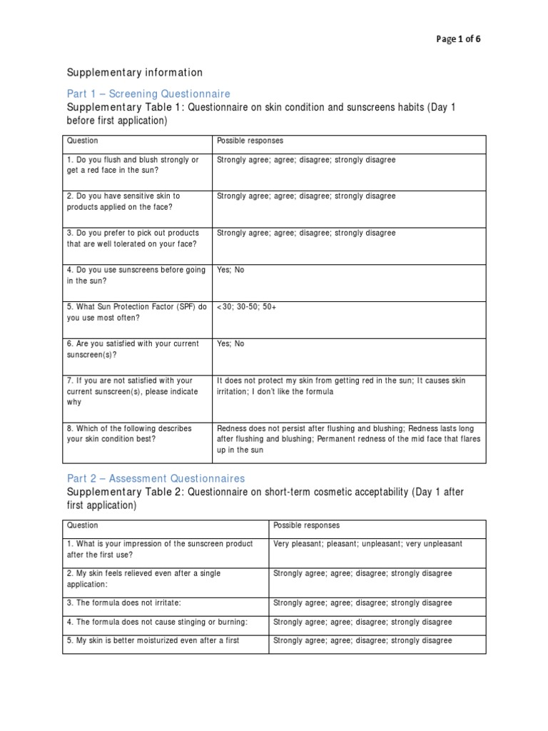Sunscreen Use and Skin Sensitivity Survey | PDF | Sunscreen | Health ...