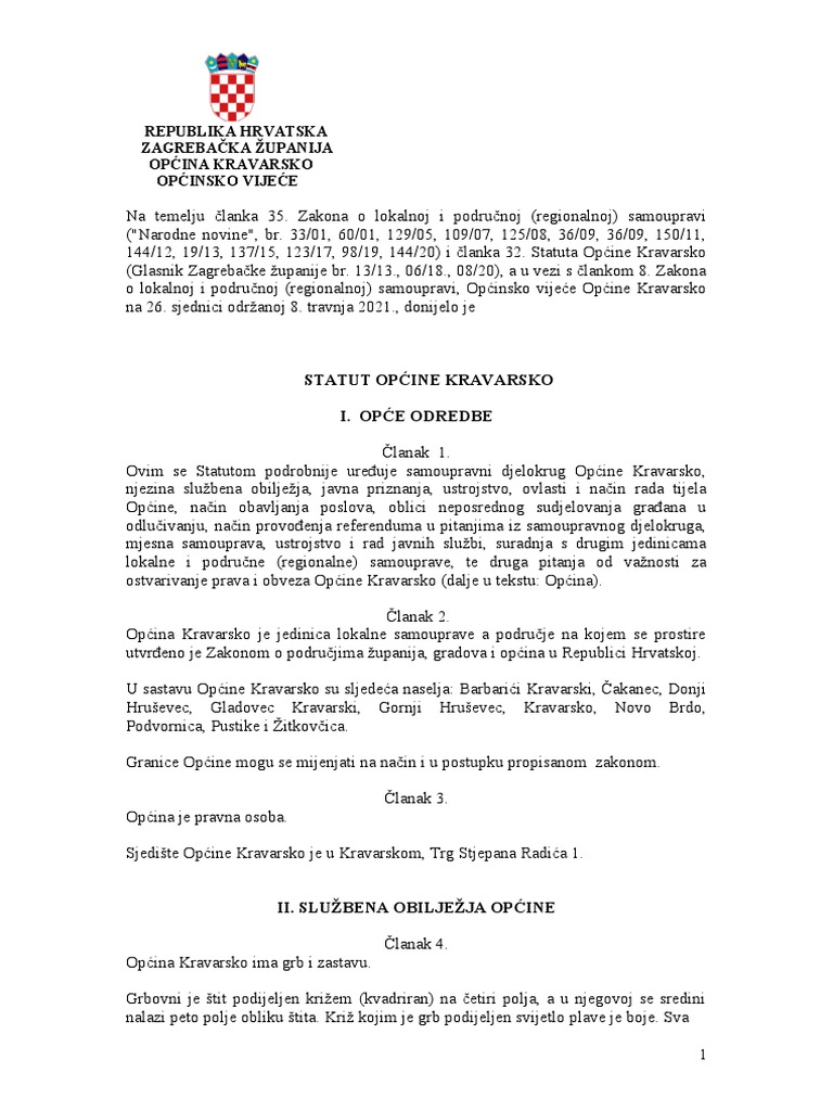 02 Statut Opcine Kravarsko 1 | PDF
