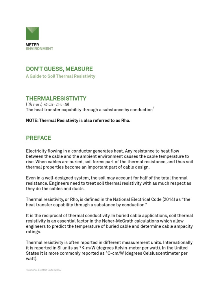 Guide To Soil Thermal Resistivity | PDF | Density | Electrical ...