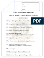 Cy1104 - Engineering Chemistry Unit - 2 Surface Chemistry and Catalysis Lecture Plan