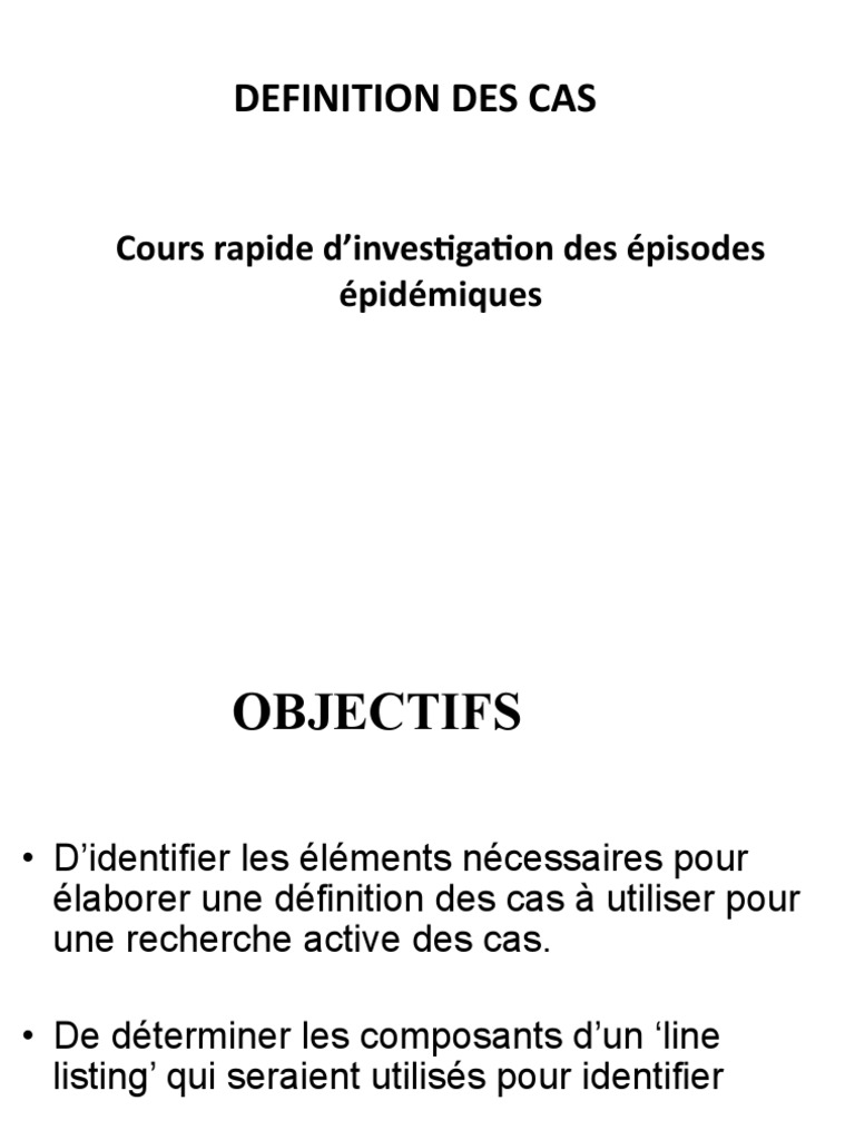 Definition Des Cas PDF Sensibilité et spécificité Causes de décès