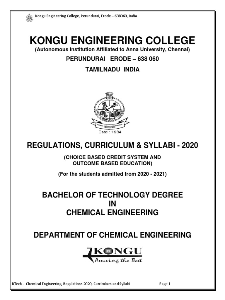 BTech Chemical Engineering Curriculum 2020 | PDF | Engineering ...