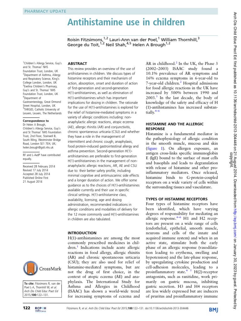 Antihistamine On Children PDF Allergy Drugs