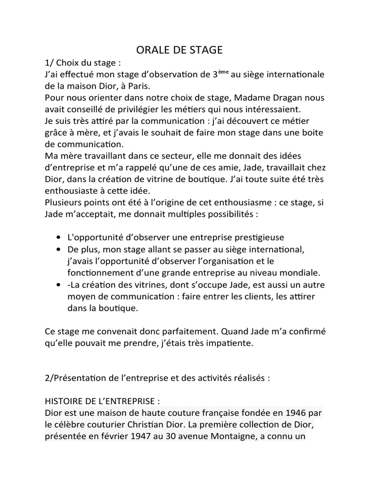 Exemple Oral De Stage Orale de Stage | PDF | Mode