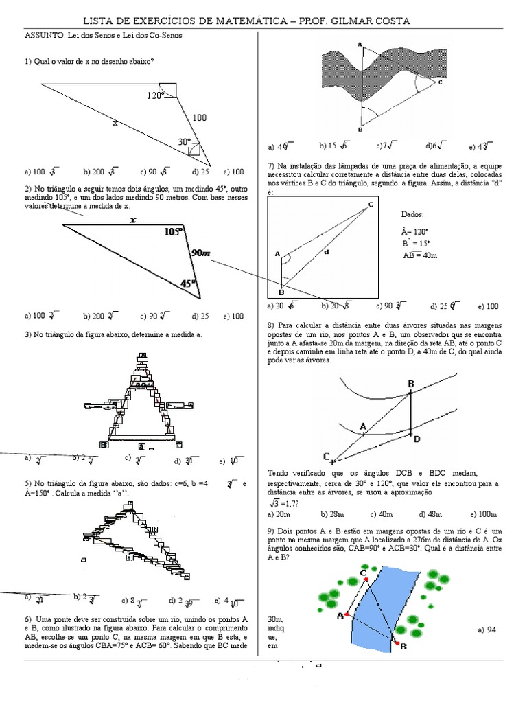 Matematica Exercicios 2os Anos | PDF | Triângulo | Distância