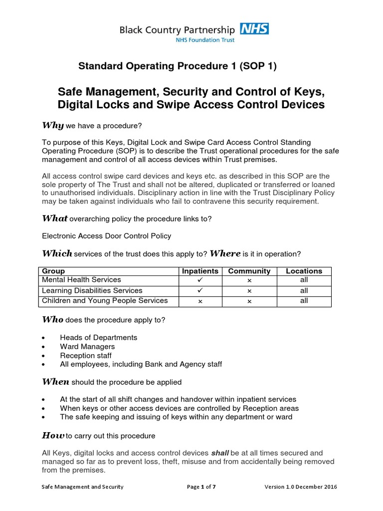 Electronic Door Access Control SOP 01 Key Fob Access Control PDF