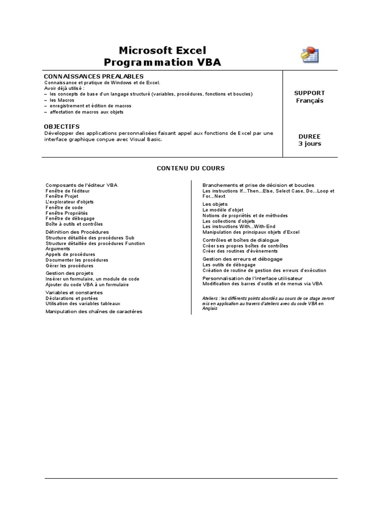 Formation VBA Excel : Développez vos compétences | PDF | Visual Basic ...