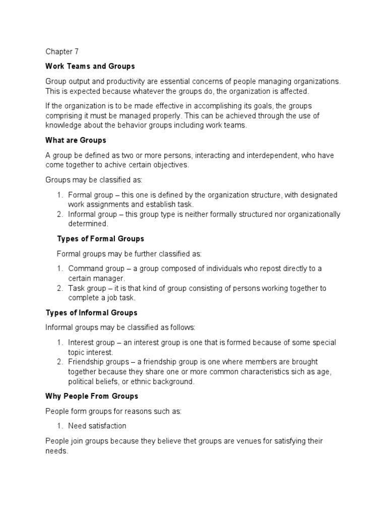 Understanding Work Teams and Groups | PDF | Behavioural Sciences ...
