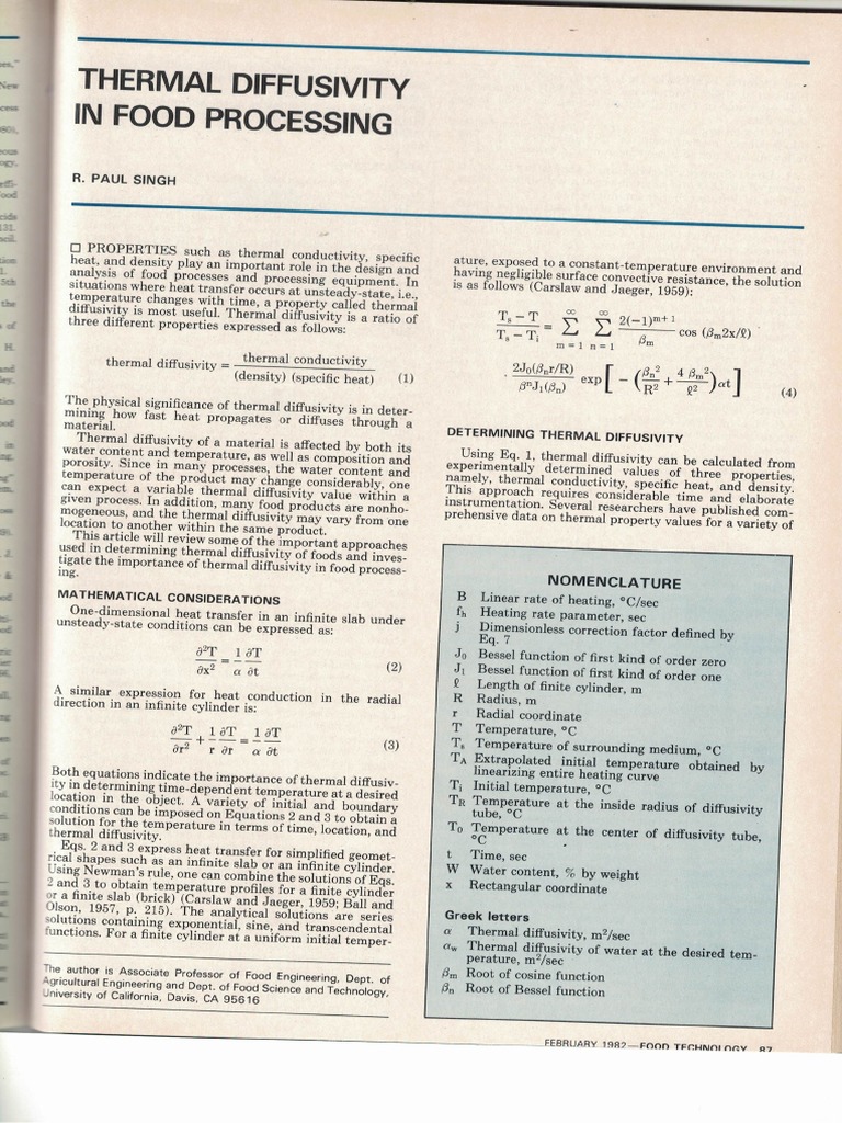 Thermal Diffusivity in Food Processing PDF