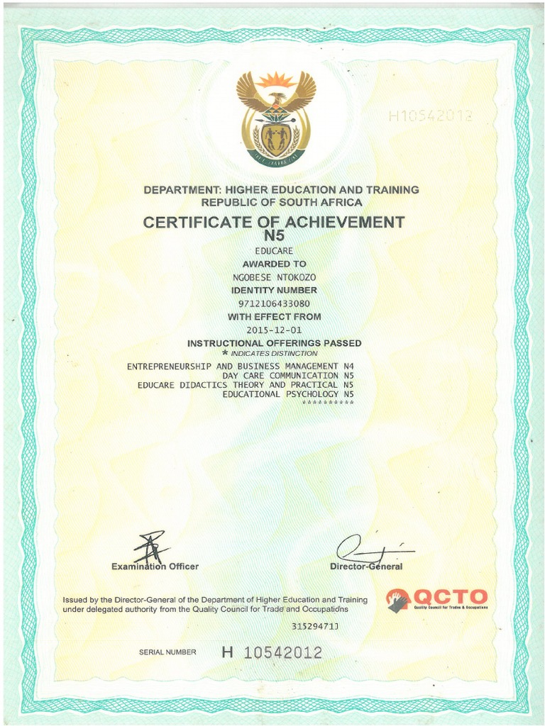 Educare N5 Certificate PDF