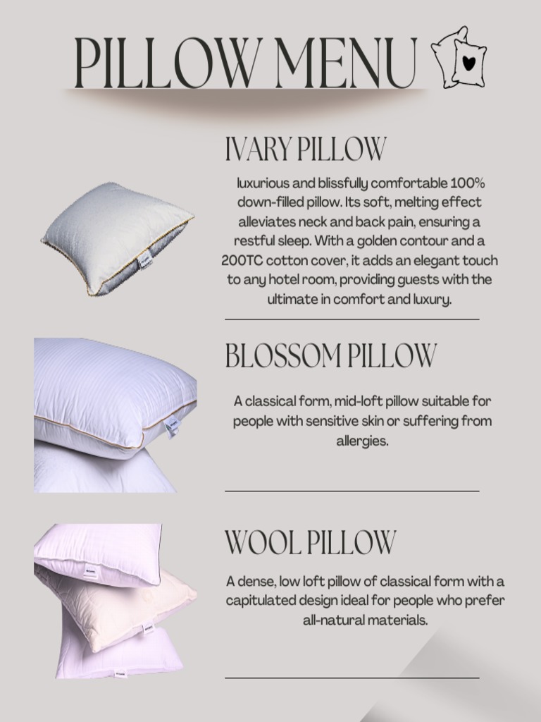 Luxury Hotel Pillow Menu Options | PDF