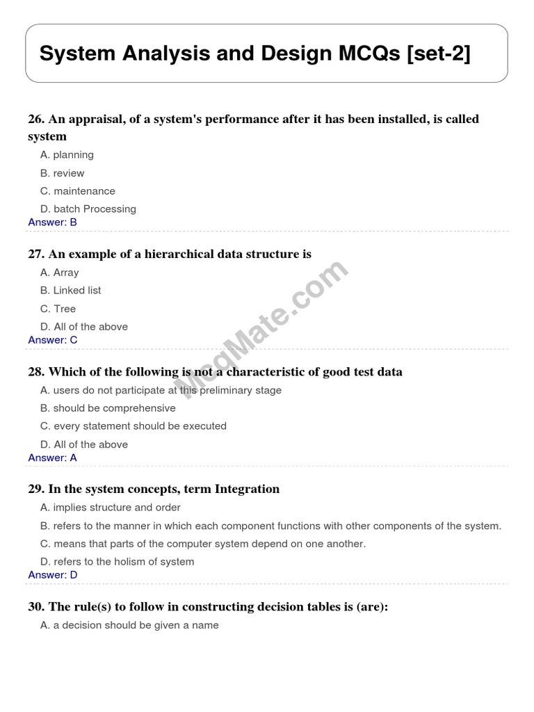 System Analysis and Design Solved MCQs (Set-2) | PDF | Feasibility ...