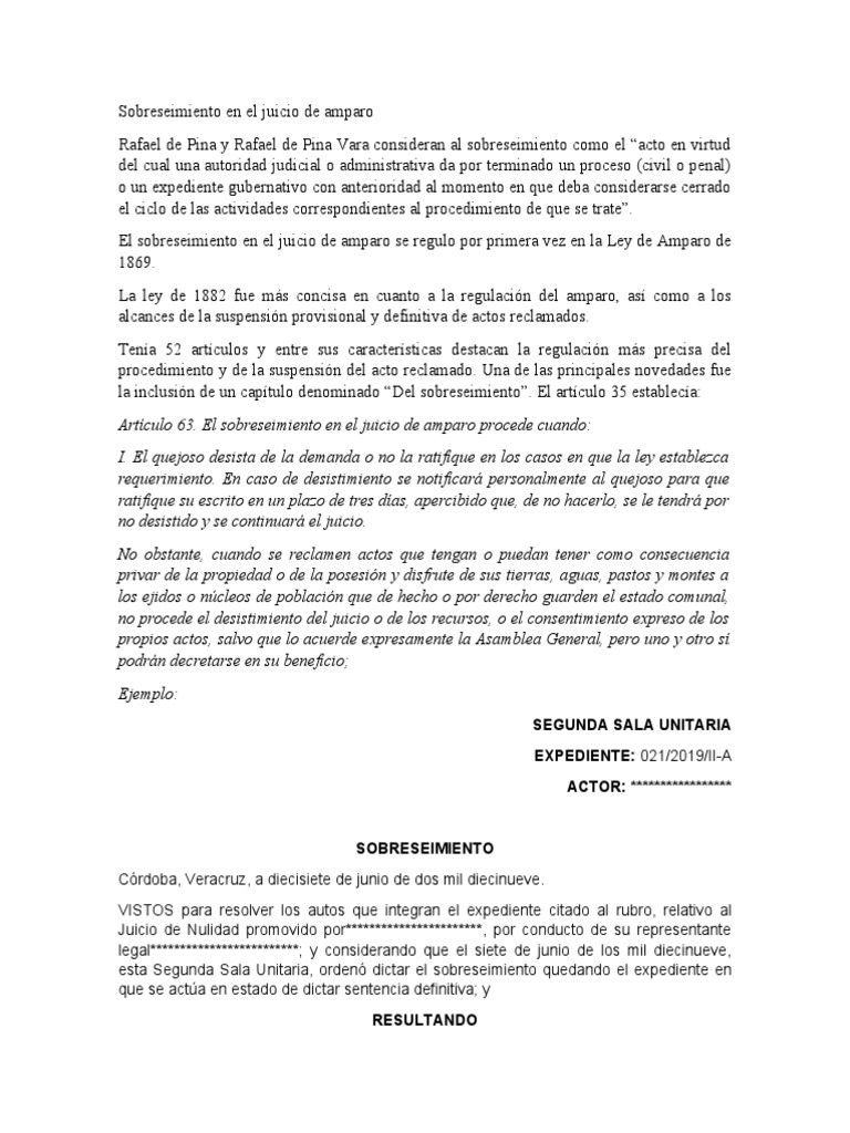 Sobreseimiento en el juicio de amparo | PDF | Sentencia (ley) | Caso de ley