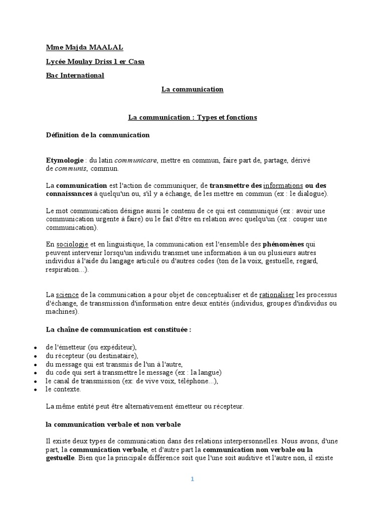Types et Fonctions de la Communication | PDF | la communication ...
