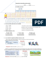 Evaluación de Matemáticas Primer Periodo Cuarto Grado