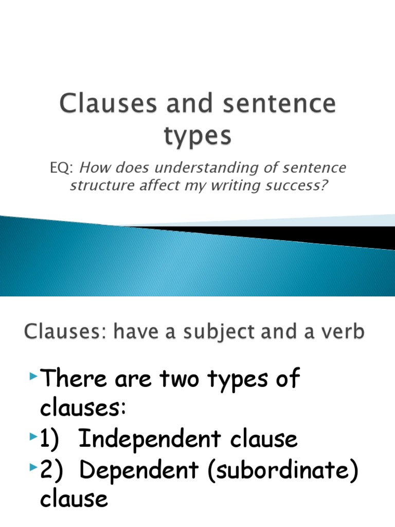 Clauses and Sentence Types Lesson PDF Linguistics Grammar