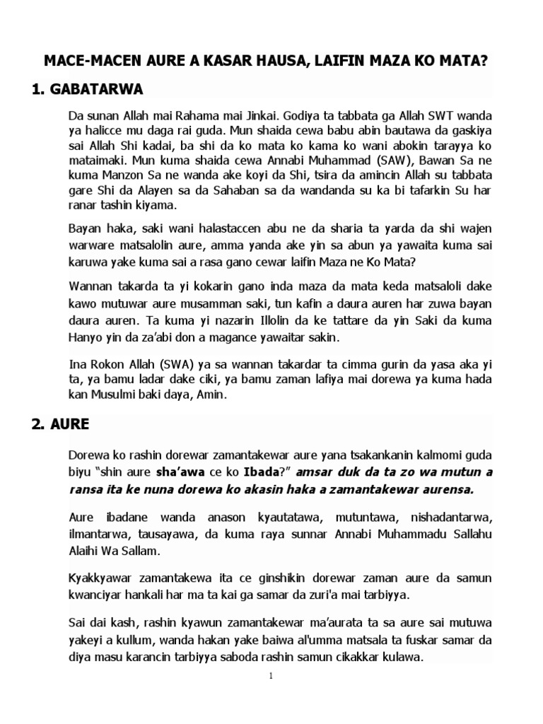 Mace Macen Aure A Kasar Hausa Laifin Maza Ko Mataoriginal Pdf
