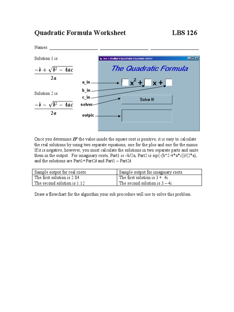 Quadratic Formula Worksheet | PDF