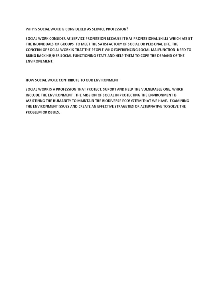 Why Is Social Work Is Considered As Service Profession PDF