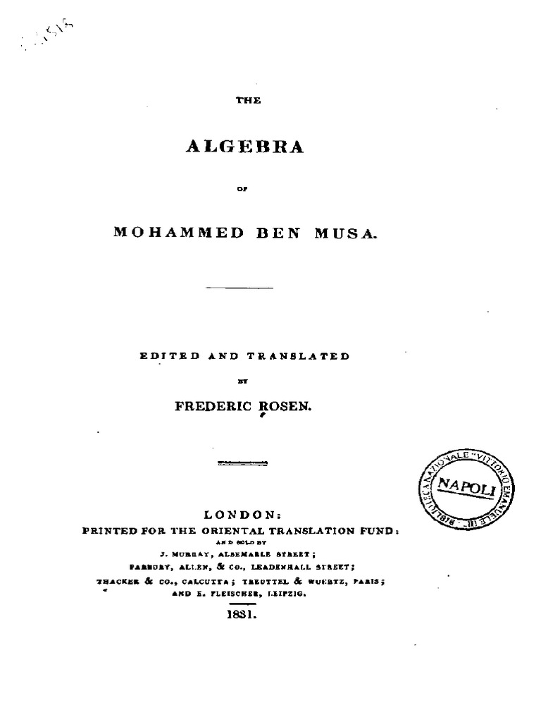Algebra Mohammed Ben Musa | PDF