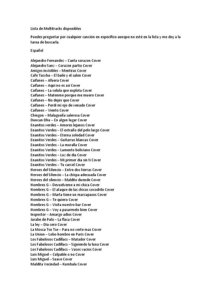 Lista De Multitracks Pdf Músicos Organizaciones De Musica