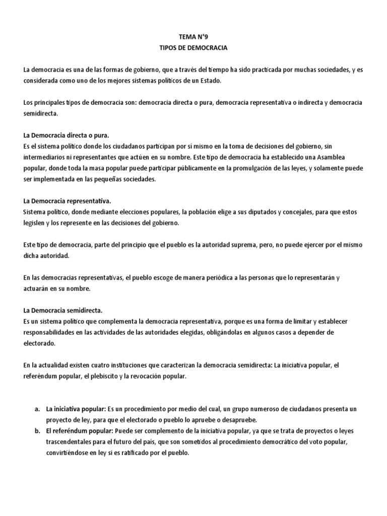Tipos de Democracia y Formas de Gobierno | PDF | Democracia ...