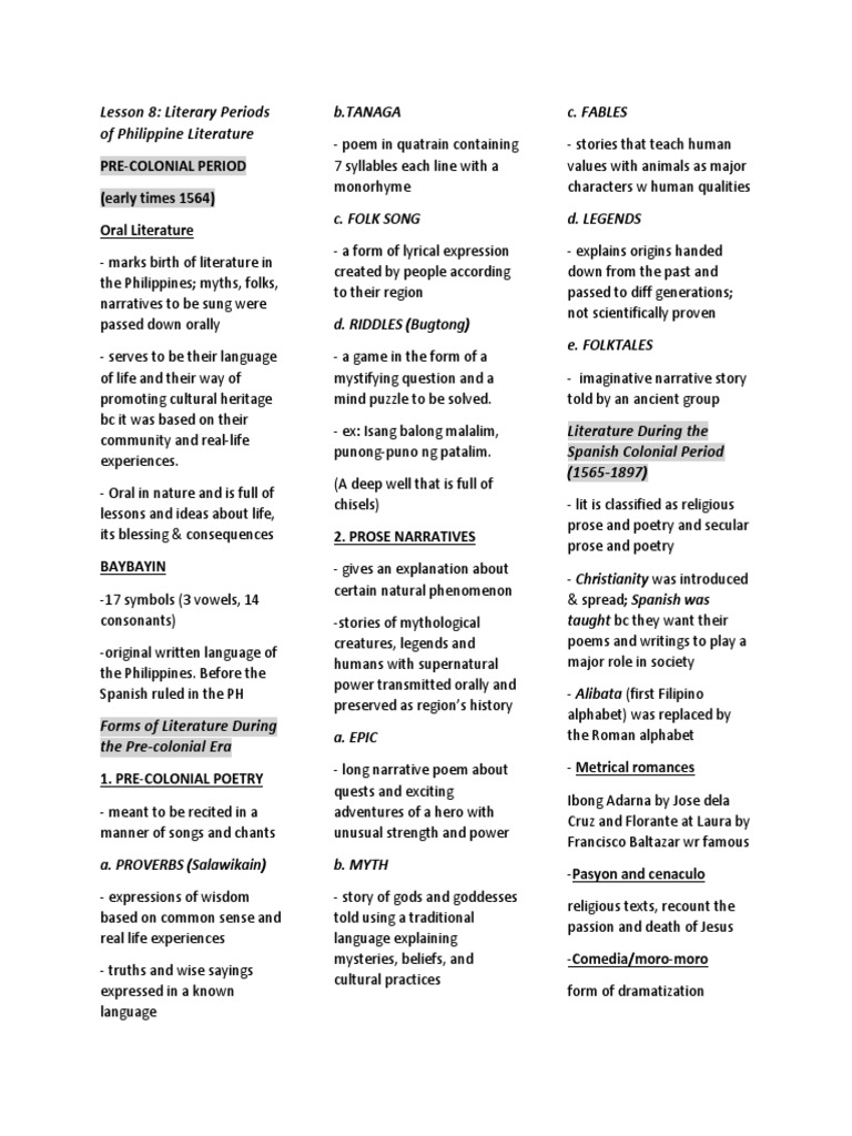 Philippine Literary Periods Overview | PDF | Poetry | Narrative