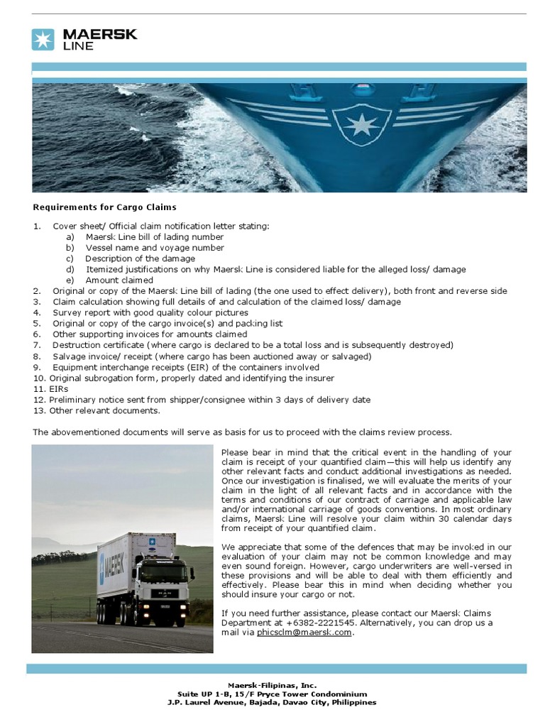 Requirements For Cargo Claims 04192017 Download Free PDF Bill Of