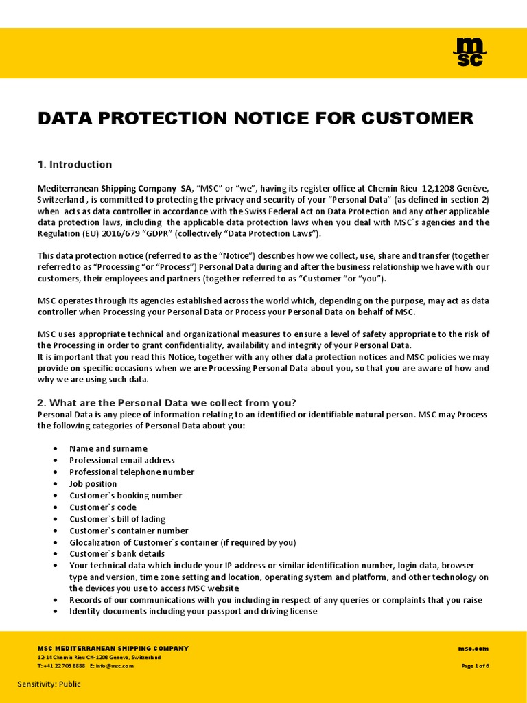 General Data Protection Notice For Customer | PDF | Identity Document ...
