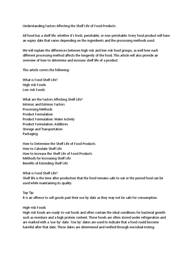 Understanding Factors Affecting The Shelf Life of Food Products | PDF ...