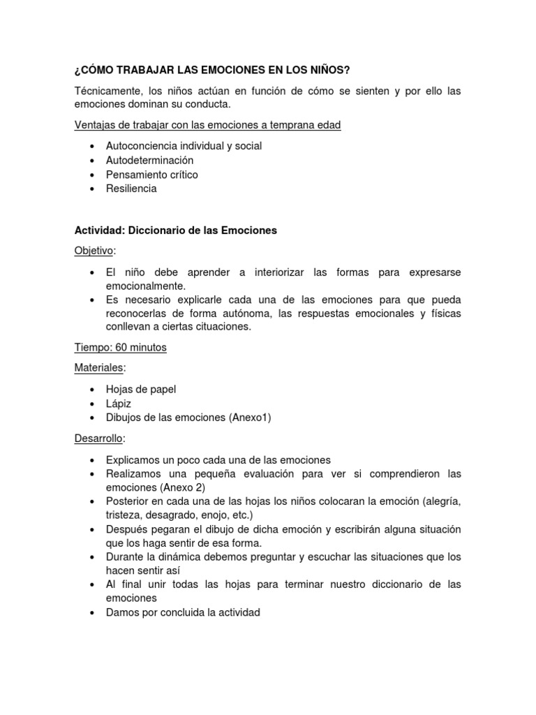 Cómo Trabajar Las Emociones en Los Niños | PDF | Las emociones ...