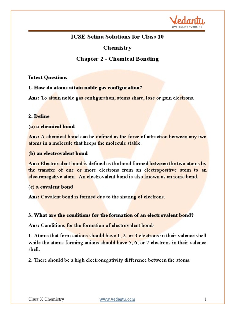 Class 10 Concise Chemistry Chemical Bonding Solutions | PDF | Chemical ...