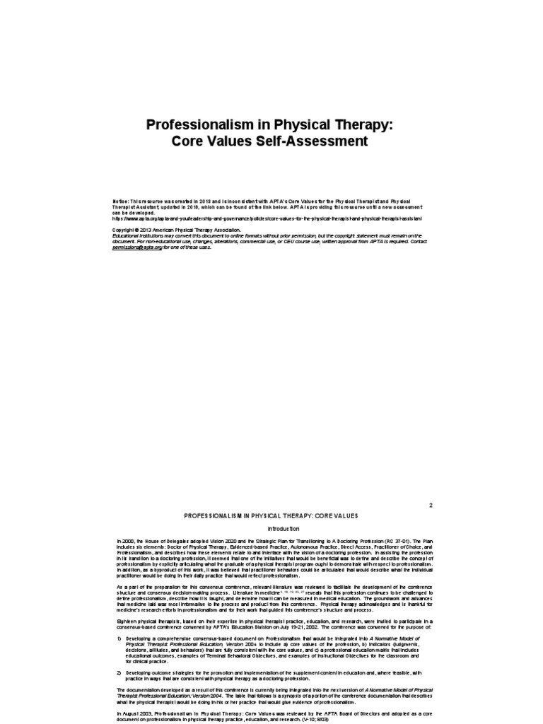 Contentassets Core Values Self Assessment | PDF | Physical Therapy ...