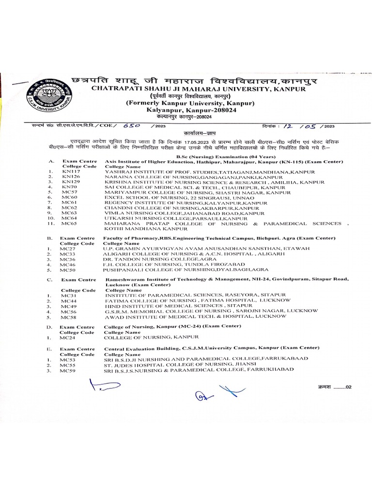 Exam Centre List Pdf
