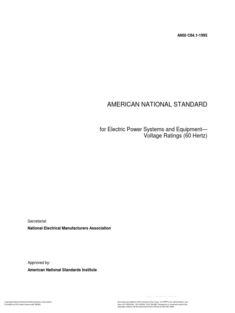 ANSI C84 1 R2001 Equipment Voltage Ratings | PDF | Mains Electricity ...