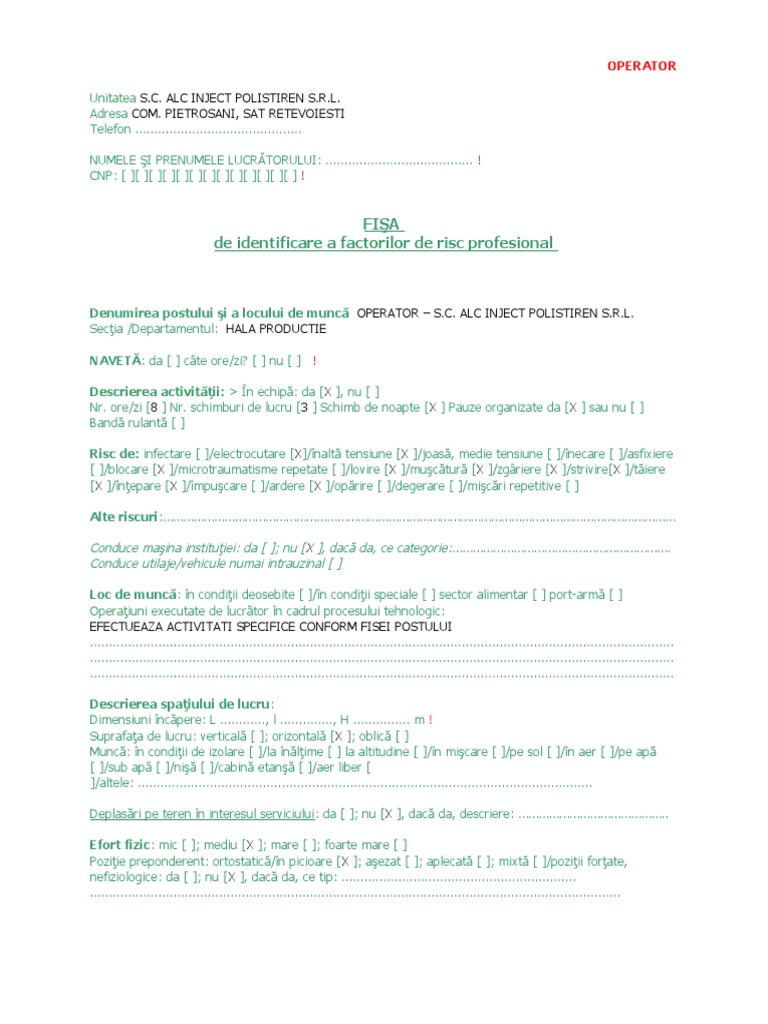 Fisa Factori risc-OPERATOR | PDF