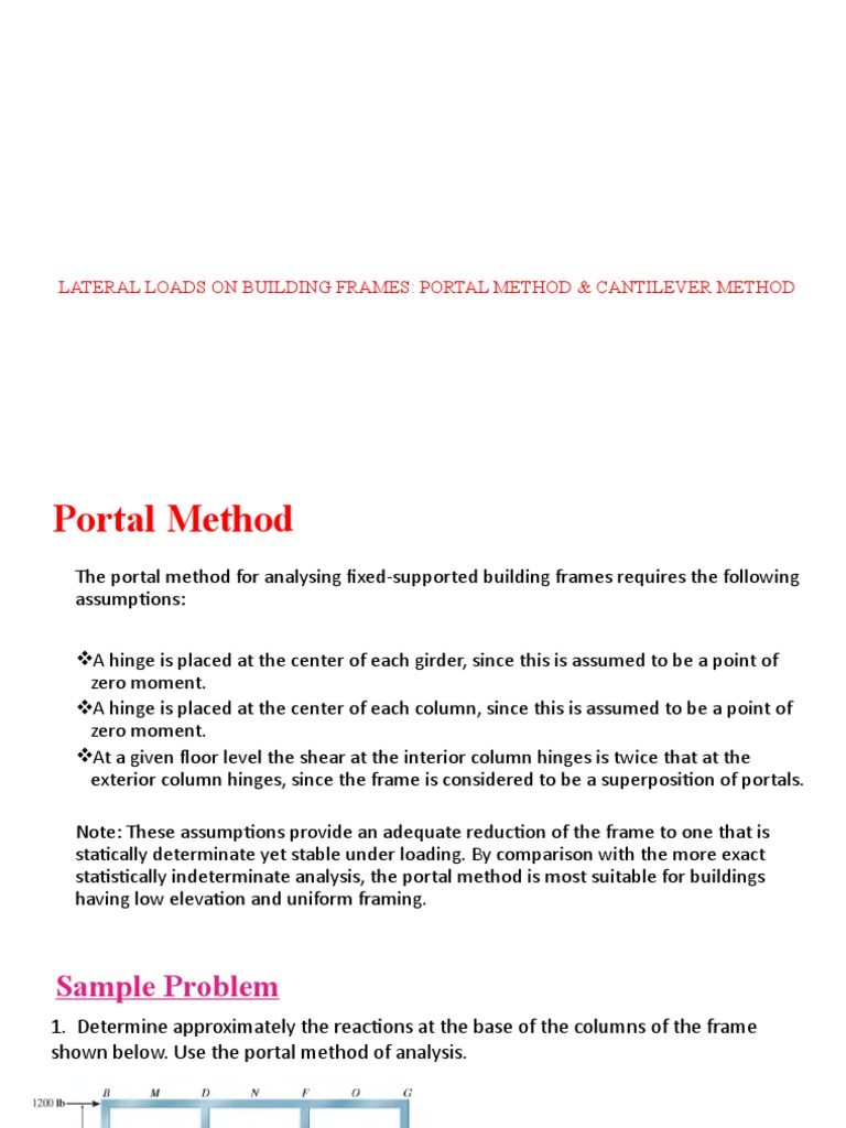 Portal vs. Cantilever Method Analysis | PDF | Column | Continuum Mechanics